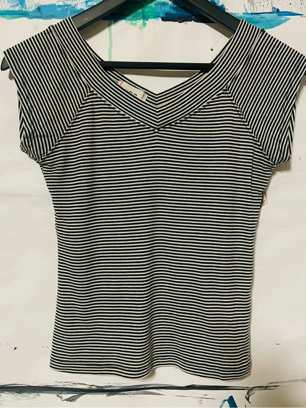 BDG Black & White Striped V-Neck Short Sleeve Top
